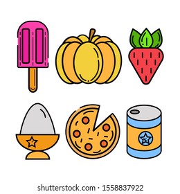 Food, vegetables, icon set in flat style. Vector illustration.