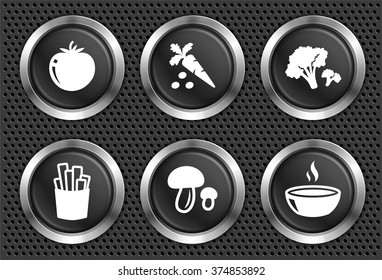 Food and Vegetables on Black Round Buttons