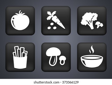 Food and Vegetables on Black Square Buttons