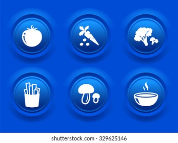 Food and Vegetables on Blue Bevel Buttons