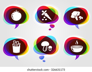 Food and Vegetables on Colorful Speech Bubbles
