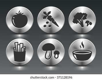 Food and Vegetables on Silver Round Buttons