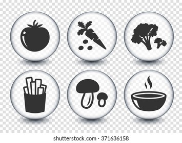 Food and Vegetables on Transparent Round Buttons