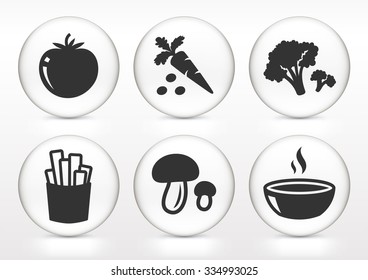 Food and Vegetables on White Round Buttons