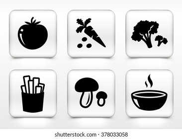 Food and Vegetables on White Square Buttons