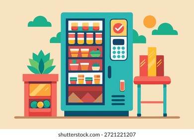 Food vending machine vector illustration in a flat style. Suitable for designs related to automated food services and retail spaces.