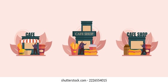 Food Vendor Café Flat Bundle Design 