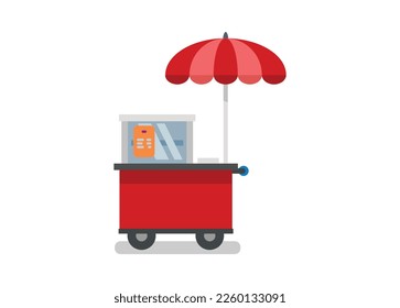 Food vendor cart with umbrella. Simple flat illustration
