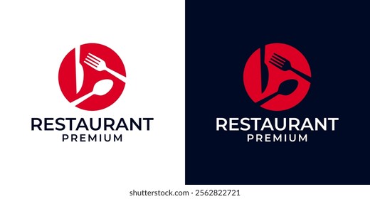 Food Video Logo Design Vector Template. Cooking Food Channel Logo with Play Icon, Plate, Spoon, Fork, and Knife. Vector Logo Design of Food, Video, Eat, Restaurant, Review, Vlog, Tv, Fork, Spoon.