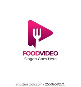 Food video play logo design modern concept, with fork element and play symbol icon template.