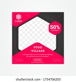 food village with black and pink social media banner use hexagon shape for space photo collage.  Covers design templates for square flyer, leaflet, brochure, report, presentation, blog, advertising