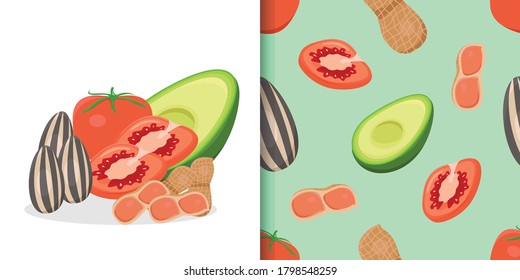 Food with vitamin E seamless pattern 