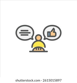 food vlogger filled outline icon. food review color line illustration.
