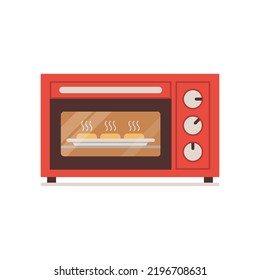 Food warming up or cooking in the electric oven, isolated on white background