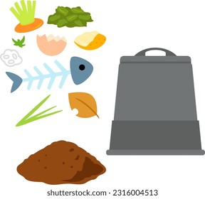 Food waste, compost containers and compost