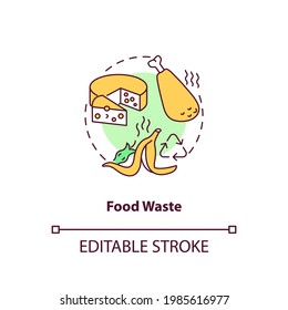 Food waste concept icon. Organic waste type idea thin line illustration. Food loss, leftovers. Producing for human consumption. Vector isolated outline RGB color drawing. Editable stroke