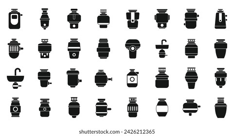 Food Waste Disposer icons set simple vector. Garbage sink. Water pipe