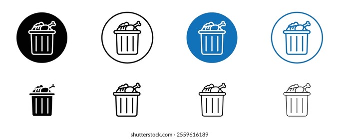 Food waste icon set in black and blue colors