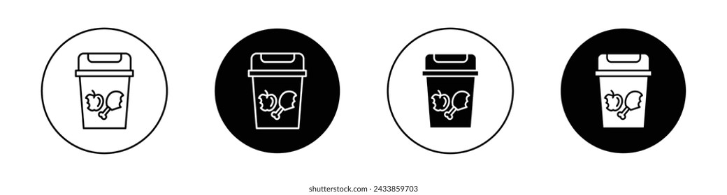 Food Waste Icon Set. Food waste trash vector symbol in a black filled and outlined style. Leftover Reduce Sign.