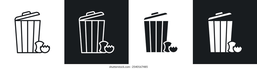Food waste icon set. Vector symbols in black and white colors.