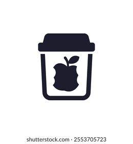 food waste icon with a trash bin, pictogram on white