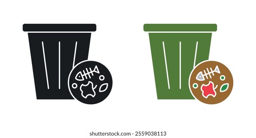 Food waste icons in black and colored version