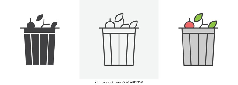 Food waste icons in black and colored versions