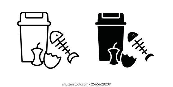 Food waste icons in black and white colors