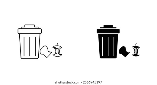 Food waste icons. black and white vector set.