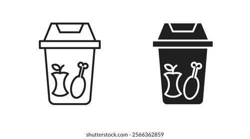 Food waste icons in line stroke and flat versions