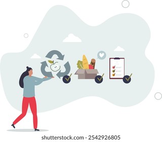 Food waste management and grocery leftovers separation.flat characters.