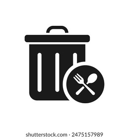 Food waste. Trash can with fork and spoon icon flat style isolated on white background. Vector illustration