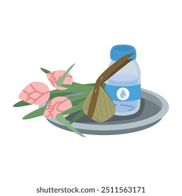 Food water and lotus flowers for giving alms
