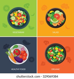 food web banner flat design. vegetarian , organic food, healthy food