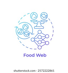 Food web blue gradient concept icon. Complex network of interconnected food chains. Ecological balance. Round shape line illustration. Abstract idea. Graphic design. Easy to use in article