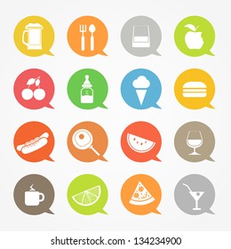 Food web icons set in color speech clouds