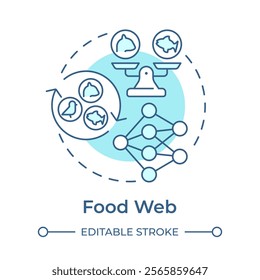Food web soft blue concept icon. Complex network of interconnected food chains. Ecological balance. Round shape line illustration. Abstract idea. Graphic design. Easy to use in article