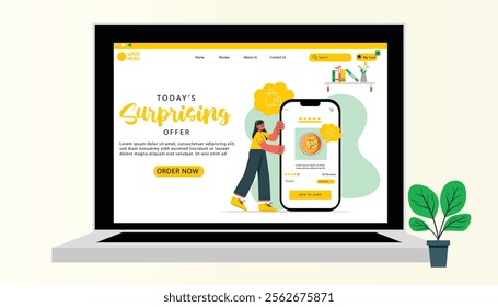 Food  Website Landing Page .Web page design template for fresh vegetables, organic food, natural products, online food ordering, recipes. Vector illustration for poster, banner, 