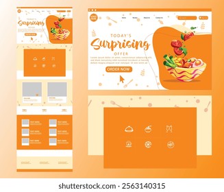 Food  Website Landing Page .Web page design template for fresh vegetables, organic food, natural products, online food ordering, recipes. Vector illustration for poster, banner, 