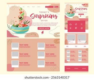 Food  Website Landing Page .Web page design template for fresh vegetables, organic food, natural products, online food ordering, recipes. Vector illustration for poster, banner, 