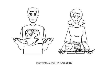 food whole grain bread vector. wheat healthy, breakfast bakery, nutrition rye food whole grain bread character. people black line illustration