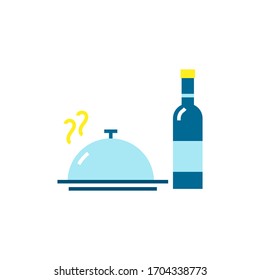 Diseño de elementos planos de botellas de vino y comida, Vector e Ilustración.