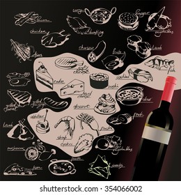 Food And Wine Pairing: Vector Symbols Showing Food Matching To A White, Red Or Sparkling Wine. Icons Can Be Moved Around To Suit A Particular Wine