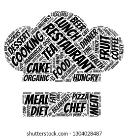 food word cloud in the chef hat shape, vector file for EPS10