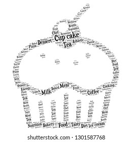 food word cloud in a cup cake shape, vector file for EPS10