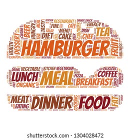 food word cloud in the hamburger shape, vector file for EPS10