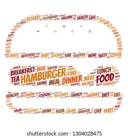 food word cloud in the hamburger shape, vector file for EPS10