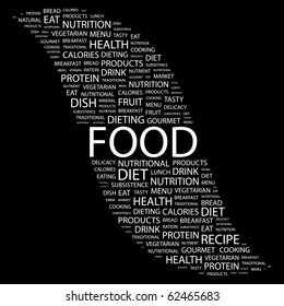 FOOD. Word Collage On Black Background. Vector Illustration.