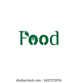 Food word sign logo icon design template elements with spoon and fork. Vector color emblem.
