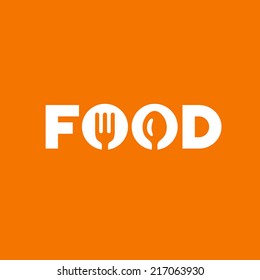 Food Word Sign Logo Icon Design Template Elements With Spoon And Fork. Vector Color Emblem.